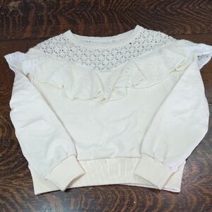 Anthropologie Cream Soft Comfy Sweater Layered Ruffled Crocheted Collard Size XS
